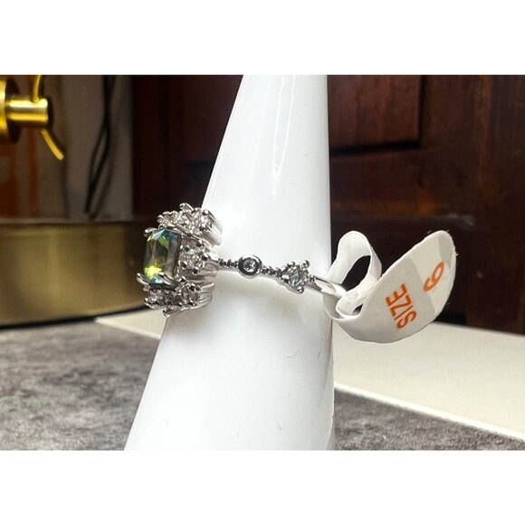Ring Bomb Party Ring, size 6, NWOT, Iridescent gemstone, silver color band - Picture 2 of 5